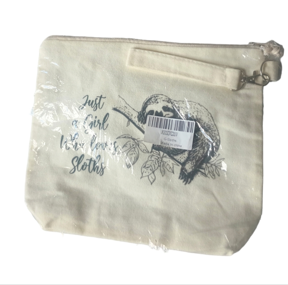 5/$25 "Just a Girl Who Loves Sloths" Canvas Zipper Bag - Picture 2 of 4